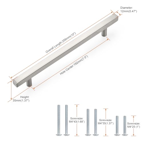 Probrico Brushed Nickel Cabinet Pulls & Handles 7.5" CC Square 5 Pack - color: Brushed Nickel, size: Hole Center: 192mm(7.5inch)