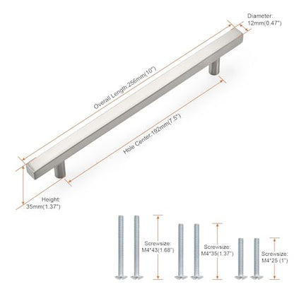 Probrico Brushed Nickel Cabinet Pulls & Handles 7.5" CC Square 5 Pack - color: Brushed Nickel, size: Hole Center: 192mm(7.5inch)