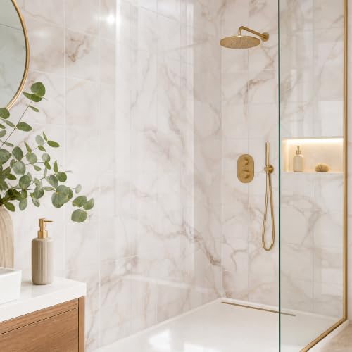 10 Pack Bathroom Wallpaper, Peel and Stick Waterproof Wall Tiles. Cracked Porcelain Texture, Ideal for Kitchen Backsplash, Living Roomand Shower Area Decor.（Not Real Tiles）