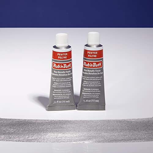 AMACO Rub n Buff Wax Metallic Finish - 2 Rub n Buff Pewter 15ml Tubes - Versatile Gilding Wax for Finishing Furniture Antiquing and Restoration - Rub and Buff Colors Set of Two