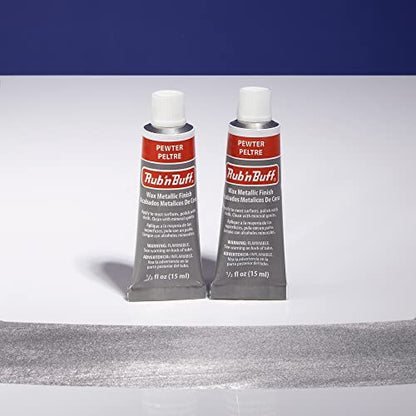 AMACO Rub n Buff Wax Metallic Finish - 2 Rub n Buff Pewter 15ml Tubes - Versatile Gilding Wax for Finishing Furniture Antiquing and Restoration - Rub and Buff Colors Set of Two