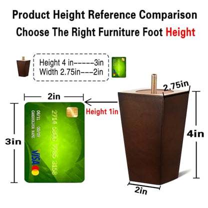 SHANJUE 4 Inch Wood Couch Legs Square Furniture Feet for Sofa Chair, 4 Pack - size: 4 inches
