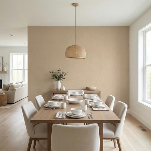 WADILE Grasscloth Peel and Stick Wallpaper 15.7in x 787.4in, Textured Contact Paper for Cabinets, Faux Linen Wall Paper Pull and Stick, Fabric Vinyl Wallpaper Self Adhesive Khaki - color: Khaki, size: 15.7" x 787.4"