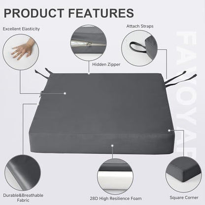 Favoyard Patio Chair Cushions 18.5 x 16 x 3 Inch Waterproof Outdoor Seat - color: Dark Grey, size: 18.5 x 16 x 3 In