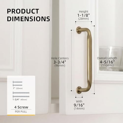 Goldenwarm 10 Pack 3-3/4 Inch Champagne Bronze Cabinet Pulls Solid Handles - color: Champagne Bronze, size: 3-3/4 Inch Hole Center