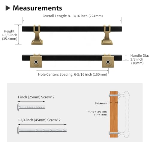 25 Pack 6-1/4 Inch Black and Champagne Bronze Cabinet Pulls - color: Black & Champagne Bronze, size: 6-1/4 inch (160mm) Hole Center Pull
