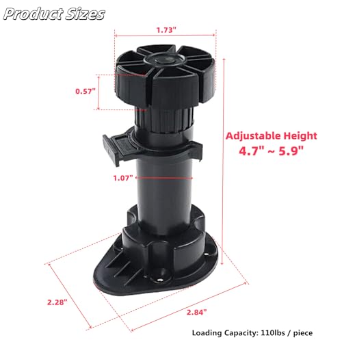 Adjustable Cabinet Levelers, 4.72-5.9 Inch, Black, 4Pcs - size: 4.72-5.9 Inch