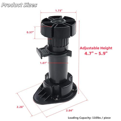 Adjustable Cabinet Levelers, 4.72-5.9 Inch, Black, 4Pcs - size: 4.72-5.9 Inch