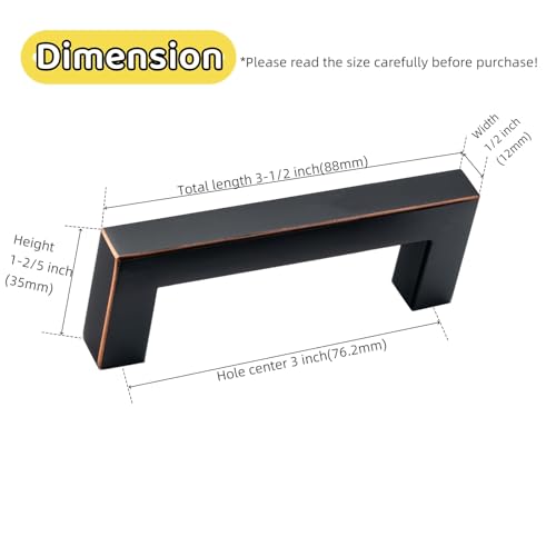 20 Pack Oil Rubbed Bronze Square Cabinet Pulls 3 Inch Hole Center - color: Oil Rubbed Bronze, size: 3 Inch Hole Centers