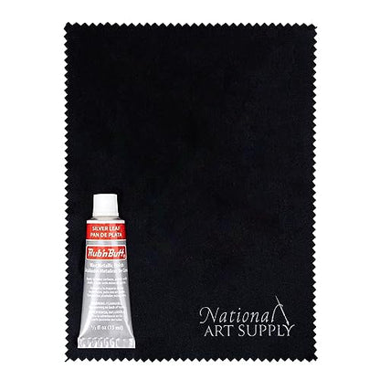 Amaco Rub and Buff Silver Leaf 0.5oz/15ml Gilding Wax, Microfiber Cloth - color: Silver Leaf