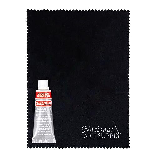 Amaco Rub and Buff Silver Leaf 0.5oz/15ml Gilding Wax, Microfiber Cloth - color: Silver Leaf