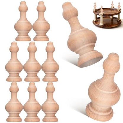 10 Pcs Small Unfinished Wood Finials, 2.55" Decorative Wooden End Caps for Crafts, Small Curtain Rod Finials, Flagpole Topper and Wooden Feet for Mini Cabinets - size: Size:2.55X1.06X1.06in