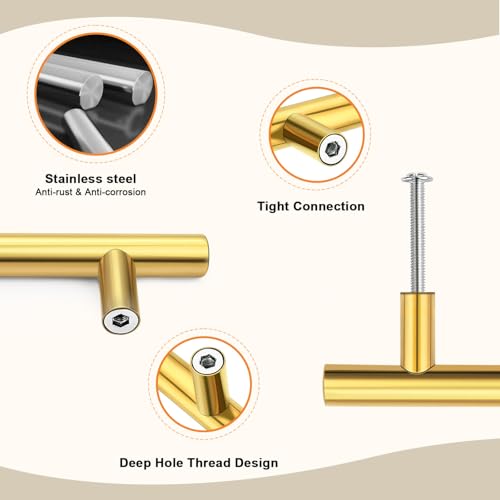 Gobrico 5 Pack 5" Hole Centers (128mm) Gold Cabinet Handles - color: Gold, size: 5 Inch Hole Center