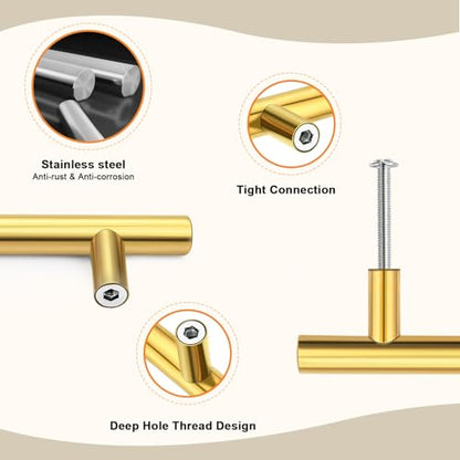 Gobrico 5 Pack 5" Hole Centers (128mm) Gold Cabinet Handles - color: Gold, size: 5 Inch Hole Center