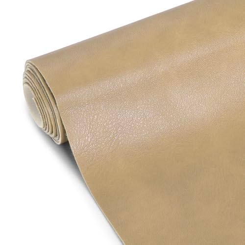 Faux Leather Fabric, Marine Vinyl Fabric, 1.05mm Thick Vinyl Upholstery Soft Durable Synthetic Material PU Leather for Sofa Chairs Bags DIY Crafts Sewings, 5 Yard 55" x 180" Beige - color: Beige, size: Pre-cut 5 Yard (54" x 180")