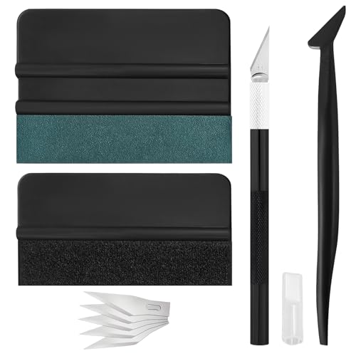 9 PCS Car Window Tint Installation Kit, Professional Auto Vinyl Wrap Tools with Felt Squeegee & Micro Squeegee & Blades, Universal Film Installation Tools for Cars Trucks SUVs - color: 9 Pcs