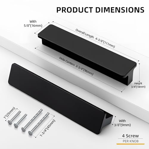 Goldenwarm 10 Pack 3-3/4" Black Cabinet Handles Matte Black Drawer Pulls - color: Black, size: 3-3/4in Hole Centers