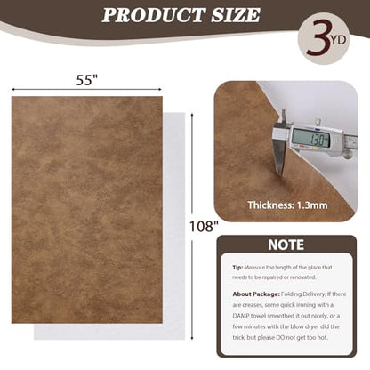 Faux Leather Vinyl Upholstery Fabric by The Yard 1.3mm Thick 55" x 108" - color: Wheat, size: 3 Yards