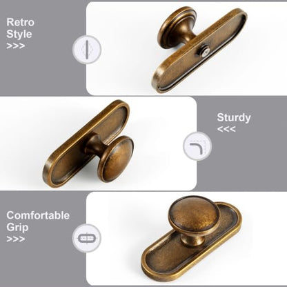 6Pack Antique Brass Cabinet Knob with Backplate Round Drawer Knob - color: Antique Brass, style: Recessed Edge