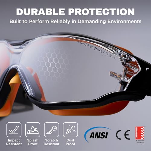 SPEXTRA Safety Goggles Anti-Fog Clear Lens, ANSI Z87.1 Impact Resistance, Non OTG, Lab Chemistry Goggles
