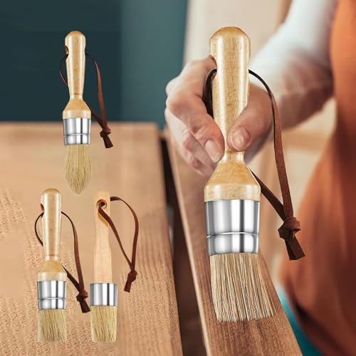3PCS Chalk Paint Brush Set with Natural Bristle and Smooth Natural Handle for Furniture Waxing Stencil Painting DIY Crafts and Home Decor - color: 3pcs-beige02