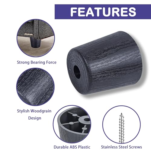 12 Pack 2 inch Black Plastic Furniture Legs, Round Tapered Couch Legs Screw-in Sofa Legs Replacement Legs with M5 Screws for Furniture Couch Table Sofa Cabinet Dresser
