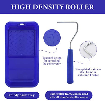 Household Mini Paint Roller Kit, 4 Sponge Paint-Roller-Head + 2 Fabric Roller-Head +1 Plastic Paint Tray + 1 Roller Handle +1 Pant Brush fits Home Painting & Smaller DIY Projects(Color:Blue)