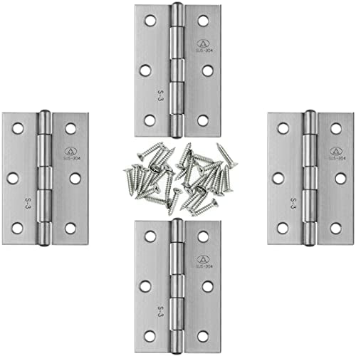 4pcs 304 Stainless Steel 3-inch Folding Butt Hinges Home Furniture Hardware Door Hinges for Door Case Lid Wooden Box Chest (75mm x 50mm x 1.5mm) - size: 4pcs 3-inch w Screws