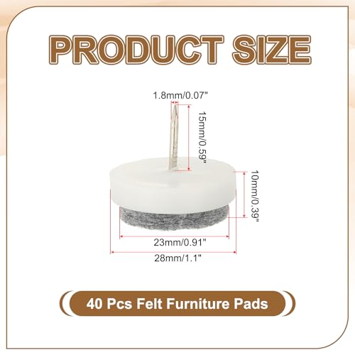 PATIKIL 28 mm Nail-on Felt Pads 40Pcs Round Felt Furniture Sliders White - color: White, size: 28 mm