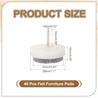 PATIKIL 28 mm Nail-on Felt Pads 40Pcs Round Felt Furniture Sliders White - color: White, size: 28 mm