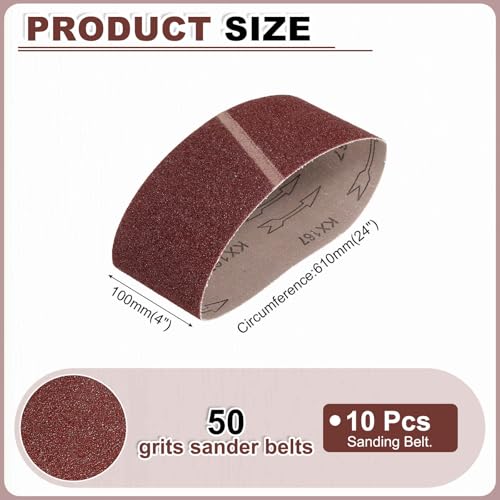 HARFINGTON 4 x 24 Inch Sanding Belts, 10 Pcs 50 Grit Aluminum Oxide Abrasive Belt Sander File Belt for Woodworking, Metal Polishing, Knife Sharpener - size: 4 x 24 Inch(50 Grit)