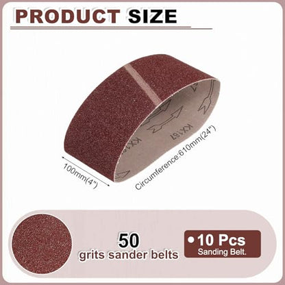 HARFINGTON 4 x 24 Inch Sanding Belts, 10 Pcs 50 Grit Aluminum Oxide Abrasive Belt Sander File Belt for Woodworking, Metal Polishing, Knife Sharpener - size: 4 x 24 Inch(50 Grit)