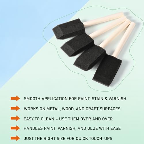 8 Pack Foam Paint Brushes, 1.6 Inch Width, Black, Wooden Handle