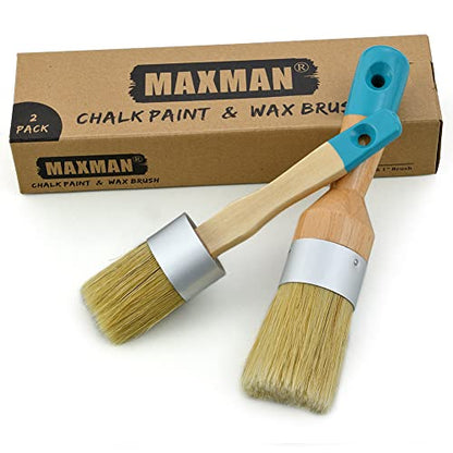 MAXMAN Chalk Paint Brush Set 2Pcs, Wax & Stencil Brushes, Natural Bristles - size: 2PCS-Large