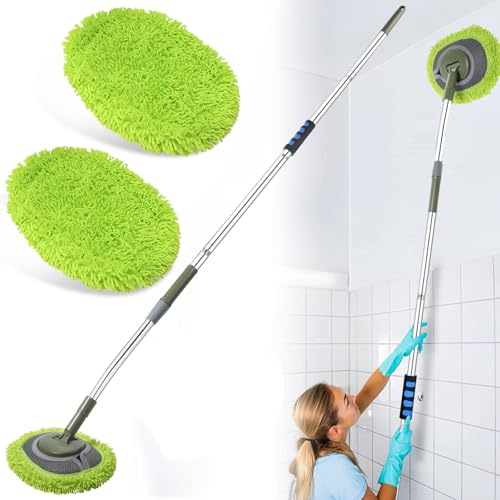 66'' Wall Mop with Long Handle,Ceiling Dust Mop with 15° Labor-Saving Elbow - color: Green