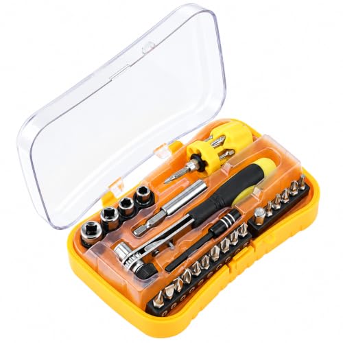 30 PCS Screwdriver Set Ratcheting Precision Tools for Home and Auto - color: Yellow, size: 30PCS