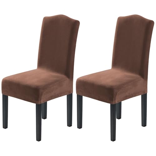 H.VERSAILTEX Velvet Dining Chair Covers Stretch Chair Covers for Dining Room Set of 2 Parson Chair Slipcovers Chair Protectors Covers Dining, Soft Thick Solid Velvet Fabric Washable, Caramel Cafe - color: Caramel Cafe, size: 2
