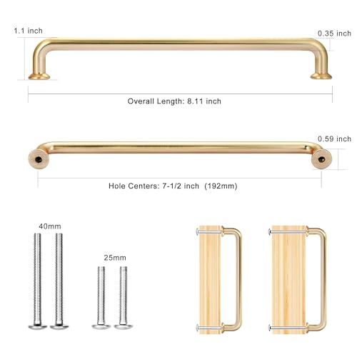 Malimali 10 Pack 7-1/2 Brushed Brass Cabinet Pulls Gold Drawer Handles - color: Brushed Brass-10 Pack, size: 7-1/2"/192MM Hole Centers