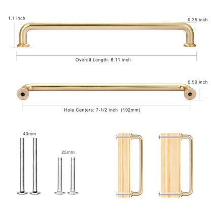 Malimali 10 Pack 7-1/2 Brushed Brass Cabinet Pulls Gold Drawer Handles - color: Brushed Brass-10 Pack, size: 7-1/2"/192MM Hole Centers