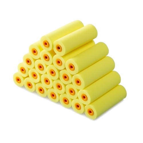 Voomey 4 Inch Foam Paint Roller, High Density Flat Head Foam 24 ack - style: 4 inch 24 pack（yellow）