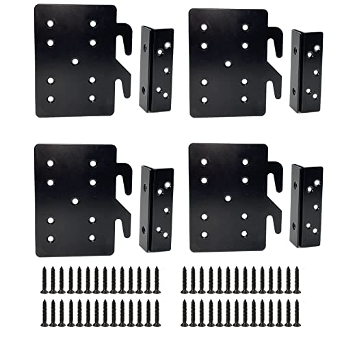 Bed Frame Post Double Hook Slot Hardware Attachment Bracket，Bed Rail Hooks Cold Rolled Steel 5''×4¼''，Thickness 2 mm, Heavy Duty for Plates Bed Accessories with Screws Included（4 Sets ） (5''×4¼'')