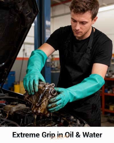 ThxToms Long Nitrile Chemical Resistant Gloves, Reusable Heavy Duty Safety Work Gloves, Acid, Alkali and Oil Protection - color: 1pairs, size: X-Large