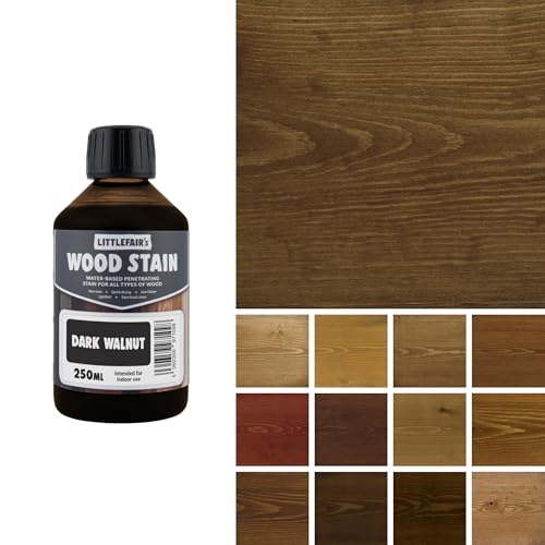 Littlefair's Wood Stain Water Based - 8.5oz/250ml - Indoor Furniture Stain Light & Dark Finishes - Special Non Toxic & Eco Friendly Formula - Wood Stain for Crafts - Color: Dark Walnut - color: Dark Walnut, size: 8.5oz/250ml