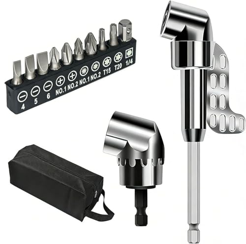 13pcs 105 Degree Right Angle Drill Adapter Right Angle Head Drill Driver Extension Bit Power Screwdriver Socket Adapter, Corner Tool Screw Hub with Multi-function Bend Screwdriver Bit (Short+Long) - color: 13pcs