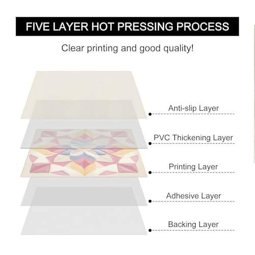 HOMETITUTE Pink Geometric Floral Peel Stick Vinyl Floor Tile 12x12 Inch - style: Pastel Floral Look