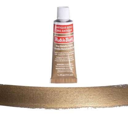Rub n Buff Metallic Wax with Cotton Glove and 8" x 8" Cloth - Gilding Wax for a Smooth Adjustable Gloss Finish - Single 0.5oz/15ml Tube (Antique Gold) - color: Antique Gold