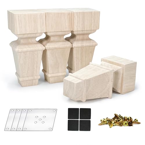 6 Inch Square Wood Furniture Feet Set of 4 Unfinished Replacement Legs - size: 6inch