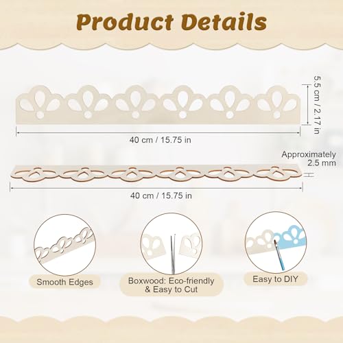 12 Pack Scallop Wood Trim, Floral Cutout Pattern Design, 15.75 x 2.17 inch - color: 15.75"x2.17" 12 Pack