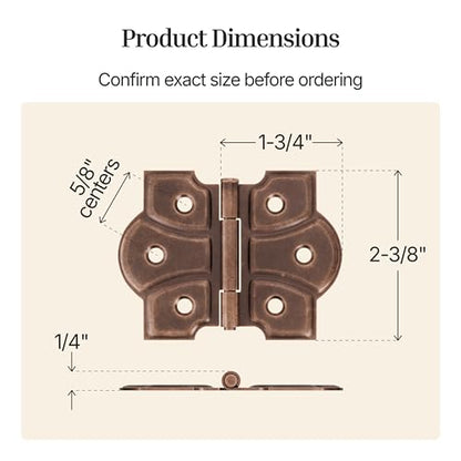 Antique Copper Butterfly Hinges with Removable Pin - Pack of 2 - Surface Mount Cabinet Door Hinges - UA-261-HAC (1) - color: Antique Copper