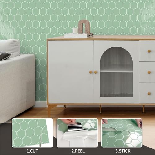 10-Sheet Hexagon Peel and Stick Kitchen Backsplash Tiles,Honeycomb Waterproof Self-Adhesive Wall Tile Stick on Backsplash for Kitchen,RV and Bathroom(Sage Green,12"×12") - color: Sage Green